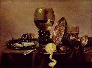 unknow artist Still life with oysters, a rummer, a lemon and a silver bowl France oil painting artist